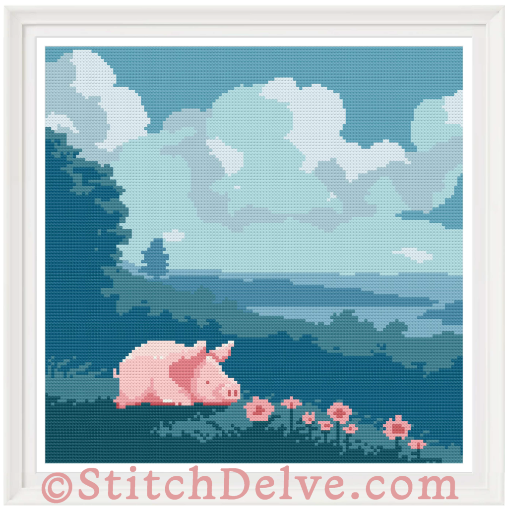 Peter The Pig Sleeps In A Meadow Cross Stitch Pattern - Freebie