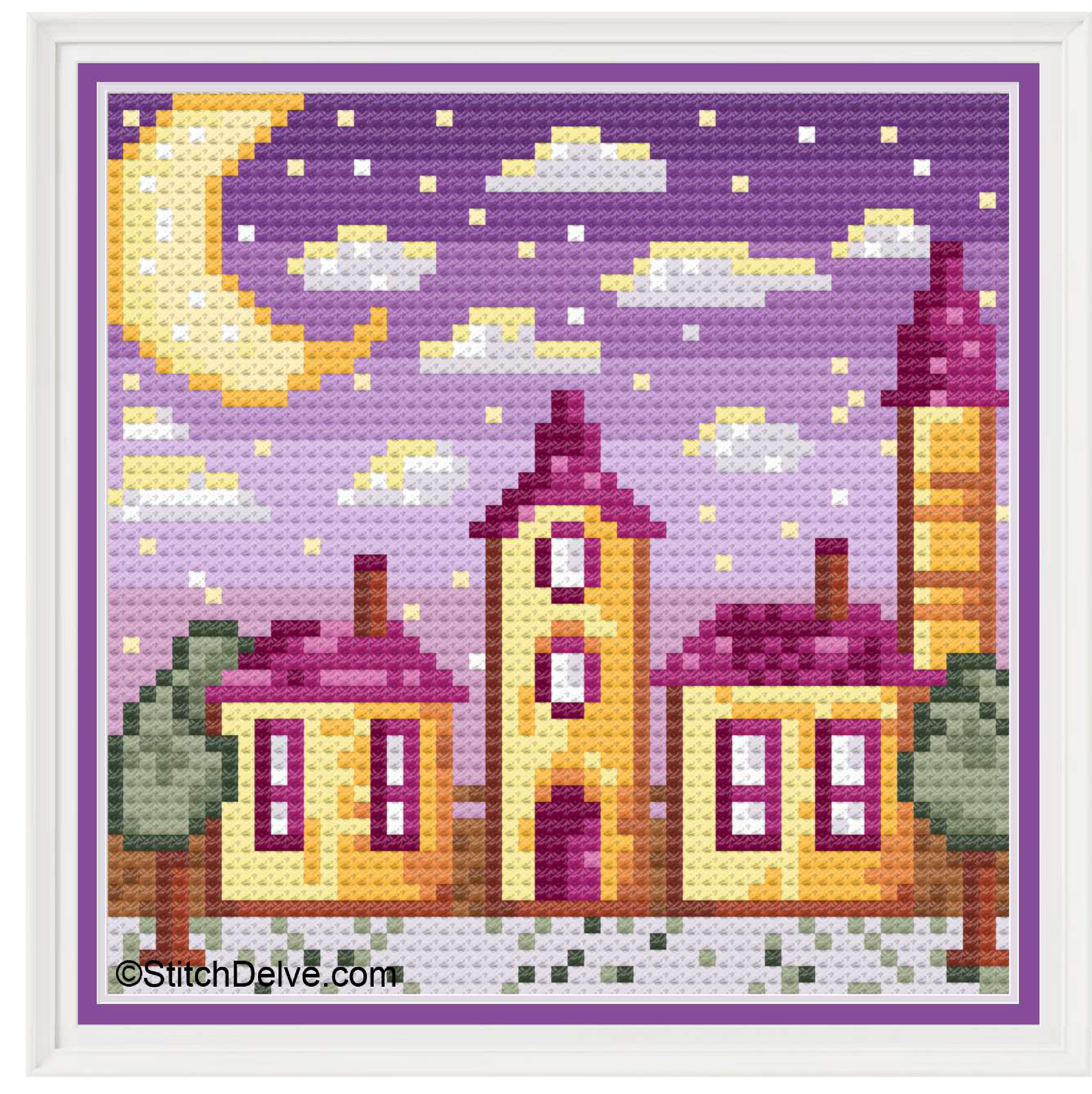 Lavender Twilight: Free Cross Stitch Pattern for a Twinkling Night Sky Scene