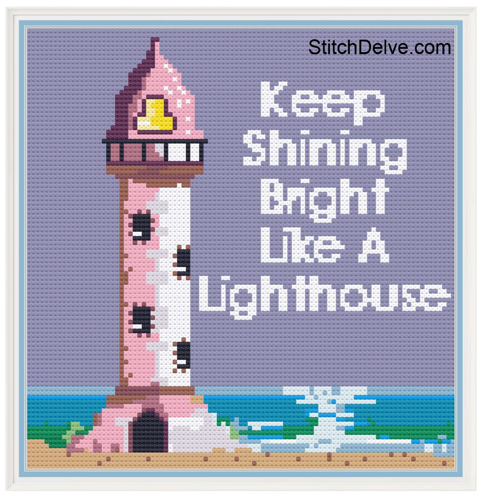 Coastal Lighthouse: Free Cross Stitch Pattern with Motivational Quote