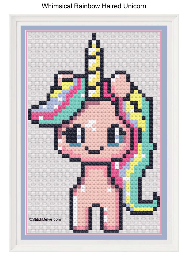 whimsical rainbow haired unicorn counted cross stitch pattern free chart