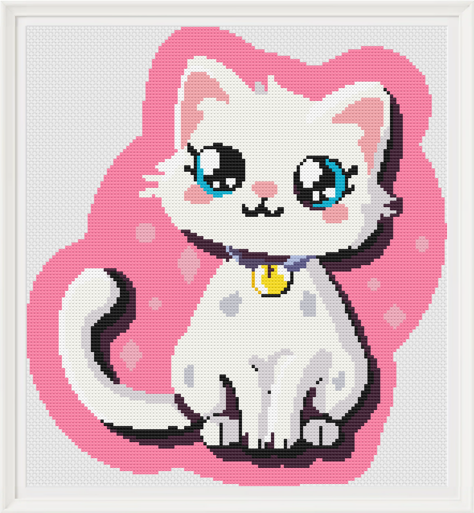 Cross Stitch Pattern Freebie – Cute White Cat With Purple Collar