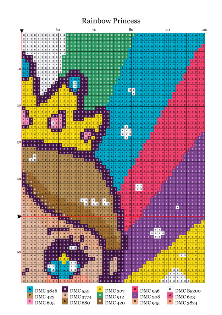 Cute Rainbow Princess Cross Stitch Pattern