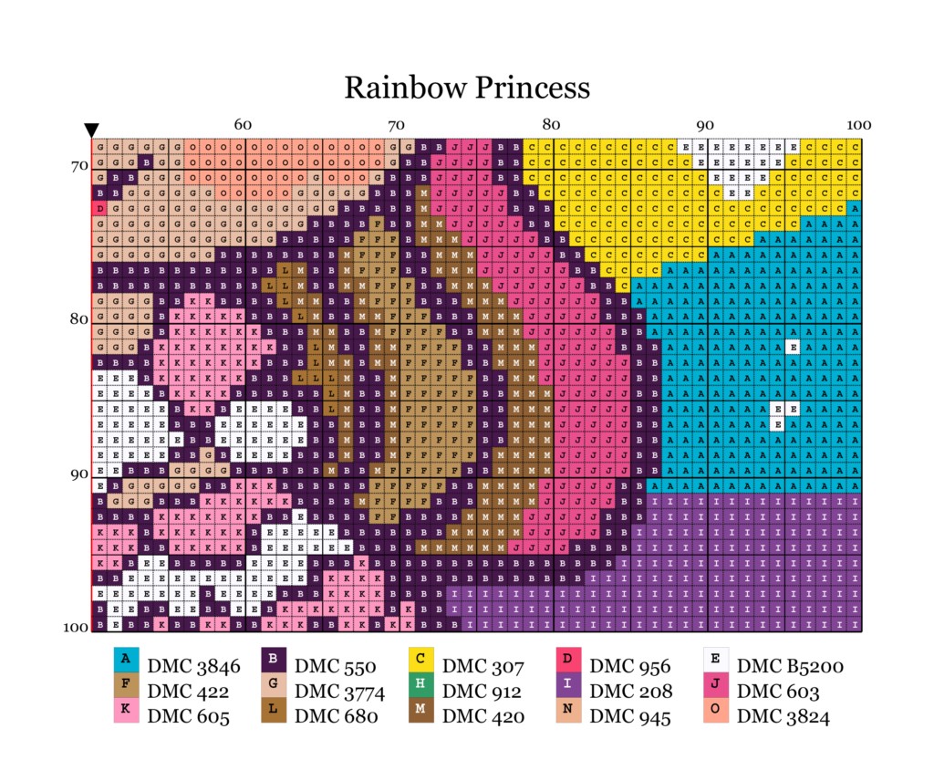 Cute Rainbow Princess Cross Stitch Pattern