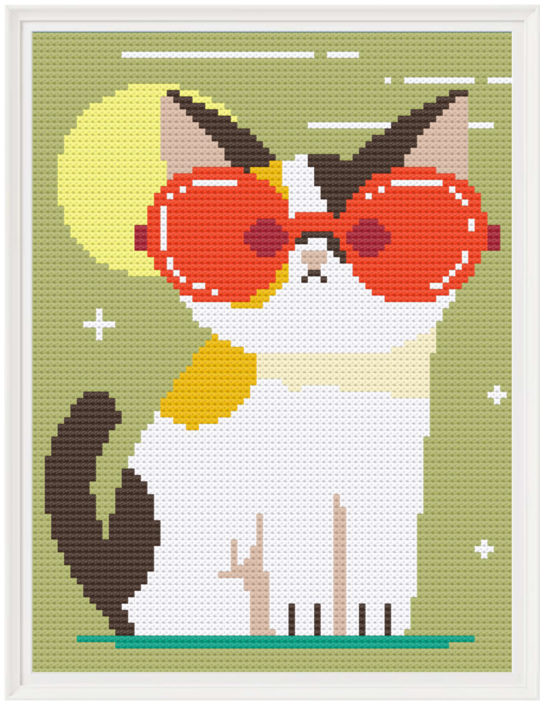 Free Cross Stitch Pattern: Cool Calico Cat in Sunglasses